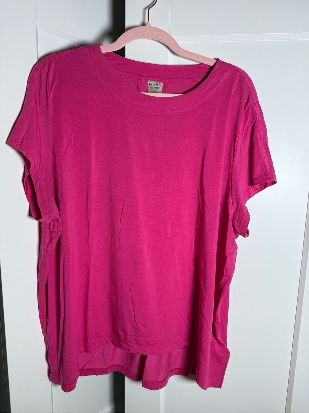 Athleta Hot Pink Short Sleeve Crewneck Drapey Tee